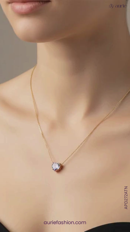 Gold Finish Heart Crystal Centre Pendant For Girls & Women
