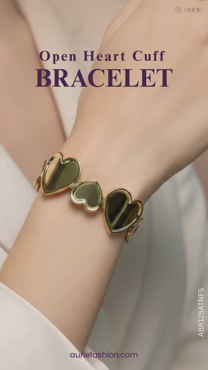 18k Gold Plated Open Heart Cuff Bracelet (Anti Tarnish)