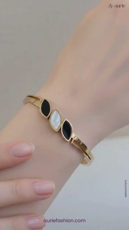 Gold Plated Triple Marquise Black & White Enamel Stone Bracelet for Girls & Women
