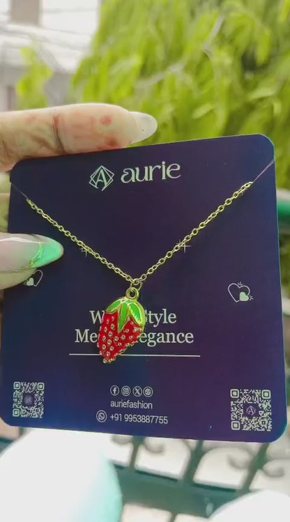 18K Gold Finish Strawberry Pendant for Girls & Women (Anti Tarnish)