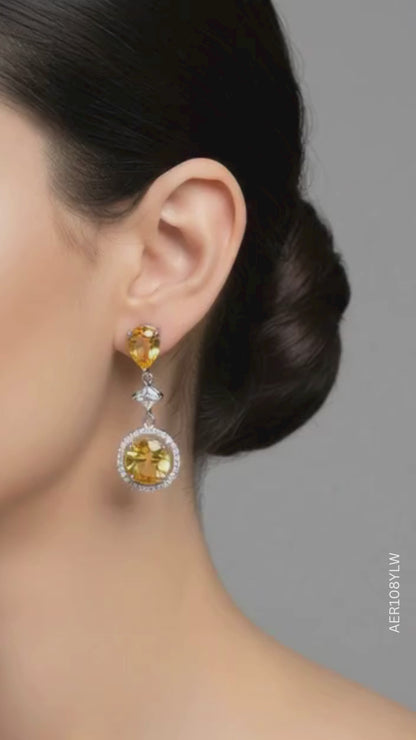 American Diamond Yellow Circle Dangle Earrings