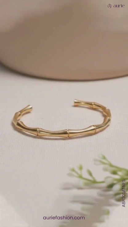 18K Gold Plated Bamboo Hand Cuff Bracelet (Anti Tarnish)