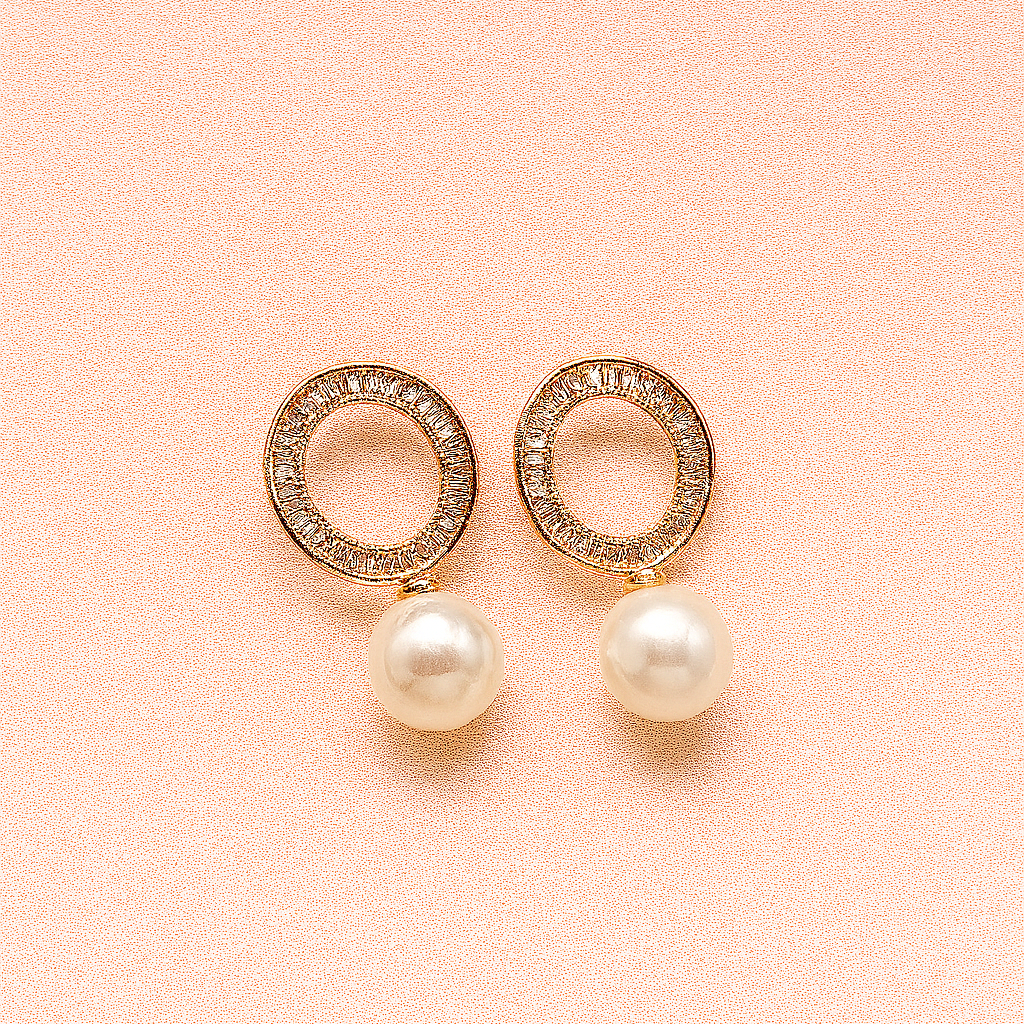Elegant Pearl Drop Circle Stud Earrings