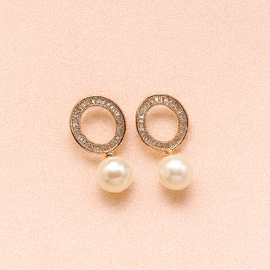 Elegant Pearl Drop Circle Stud Earrings