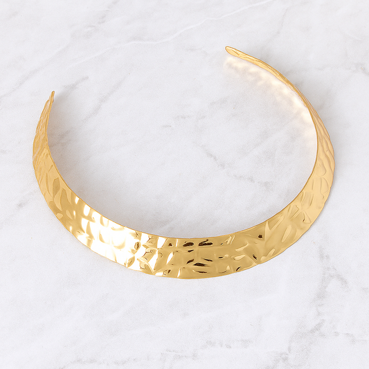 Bold Hammered Texture Gold Plated Collar Choker