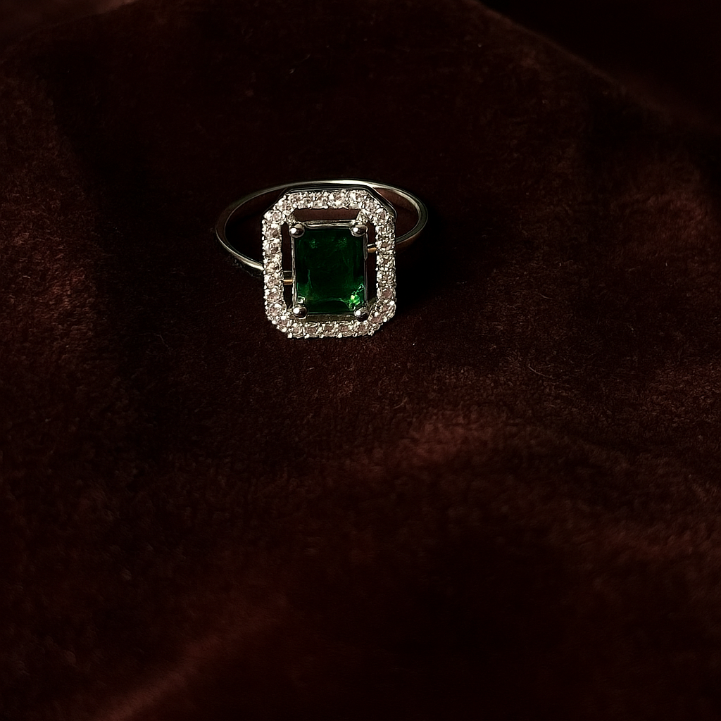 Emerald Green Halo Statement Ring