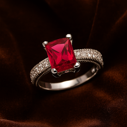 Radiant Ruby Red Princess Cut Statement Ring