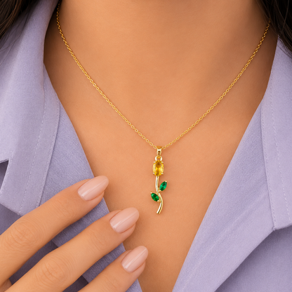 Crystal Tulip Pendant & Dangle Earrings Set for Women & Girls